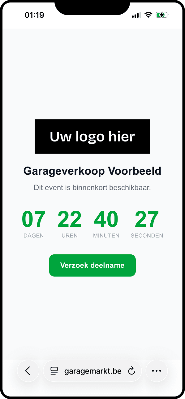 Countdown-pagina voor een aankomend event op mobiel